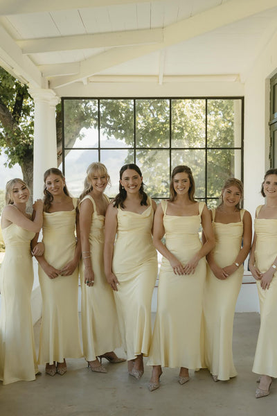 Sheath Cowl Neck Silk Satin Long Bridesmaid Dress AB26060114