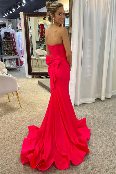 Cute Mermaid Scoop Neck Red Elastic Satin Prom Dress AB25010903