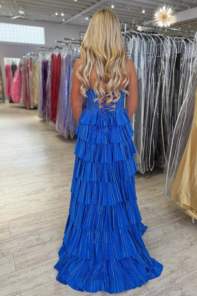 A Line Sweetheart Royal Blue Tiered Prom Dress with Hot Fix Rhinestones AB26041710