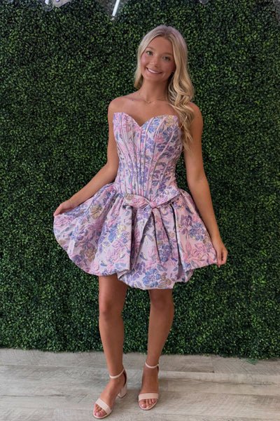 Cute A Line Sweetheart Lavender Jacquard Satin Homecoming Dress AB26080602