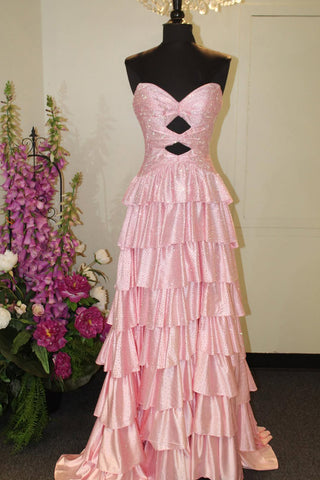 Gorgeous A Line Sweetheart Keyhole Satin Prom Dress with Hot Stone AB25101504