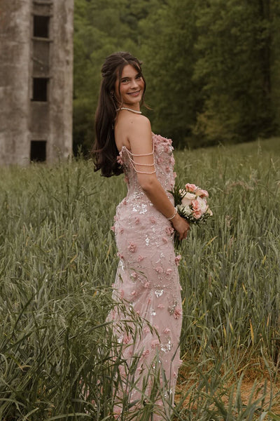 Mermaid Sweetheart Blush Pink Lace Long Prom Dress AB26060111