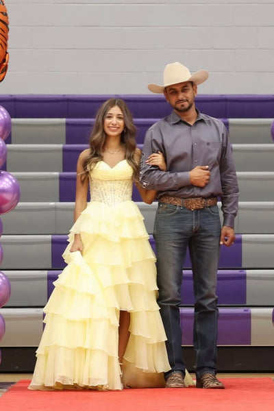 Cute A Line Sweetheart Daffodial Chiffon Tiered Prom Dress AB25100609