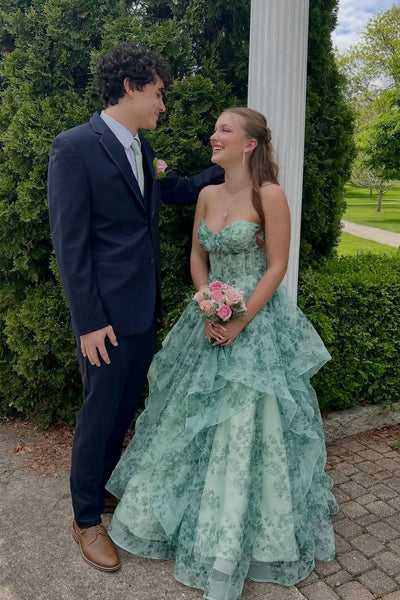 Gorgeous A Line Sweetheart Ruffled Organza Prom Dress AB26051710