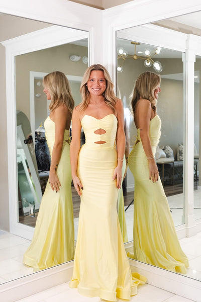 Mermaid Sweetheart Keyhole Daffodil Stretch Satin Prom Dress with Slit AB25111804