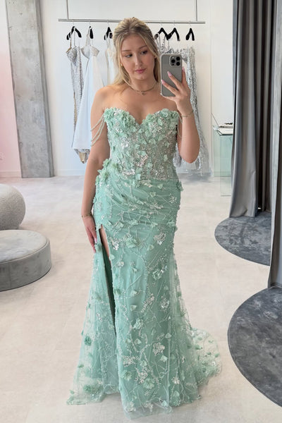Mermaid Sweetheart Sage Long Prom Dress with Beading AB26060115