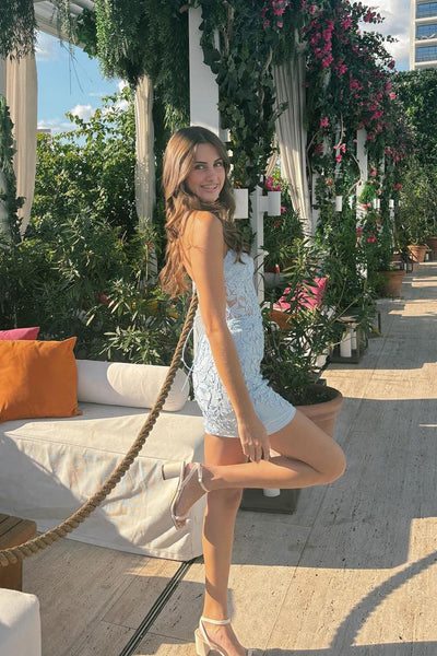Cute Bodycon Sweetheart Light Blue Short Homecoming Dresses with Appliques AB24092304