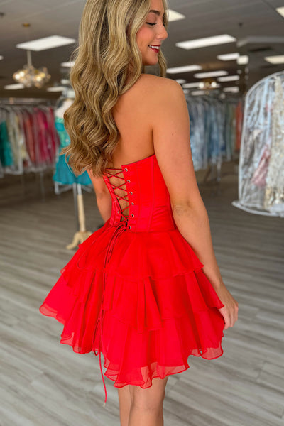 A Line Sweetheart Red Chiffon Short Homecoming Dress AB26081208