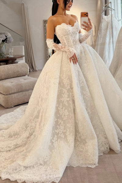 Gorgeous Ball Gown Sweetheart Lace Wedding Dress with Train AB26070709