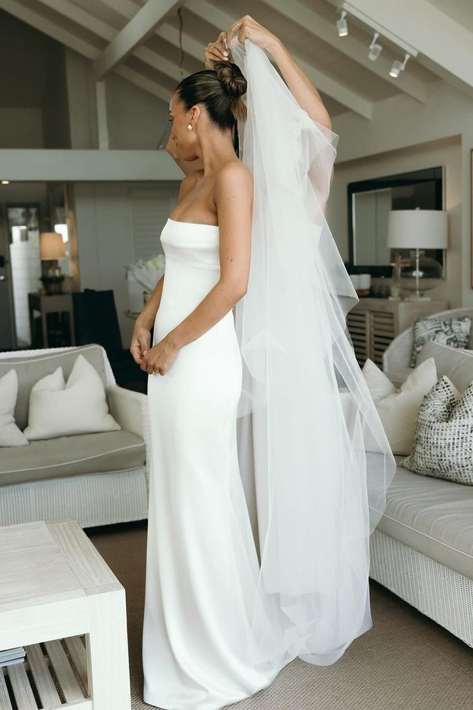 plain satin mermaid wedding dress Custom Made 2-Piece Soft Satin Mermaid Wedding Dress Sleek Fit with Removable Elegant Train White / Custom size