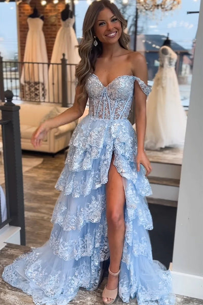 Charming A Line Off the Shoulder Dark Blue Prom Dresses with Sequins Appliques AB040203