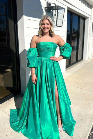 Cute A Line Strapless Taffeta Satin Prom Dress with Slit AB25011504