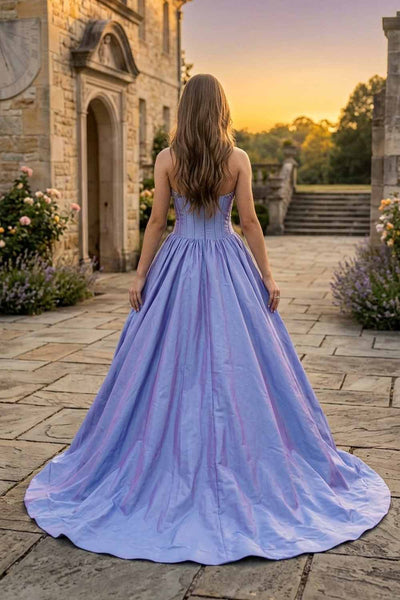 Gorgeous A Line Strapless Lavender Taffeta Satin Prom Dress with Beading AB26102903