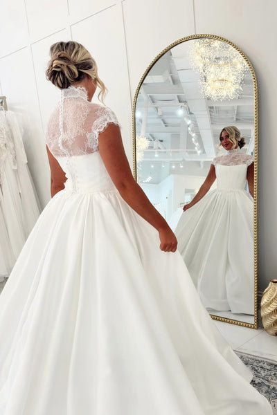 Elegant Halter Ball Gown Satin Wedding Dress AB26062119