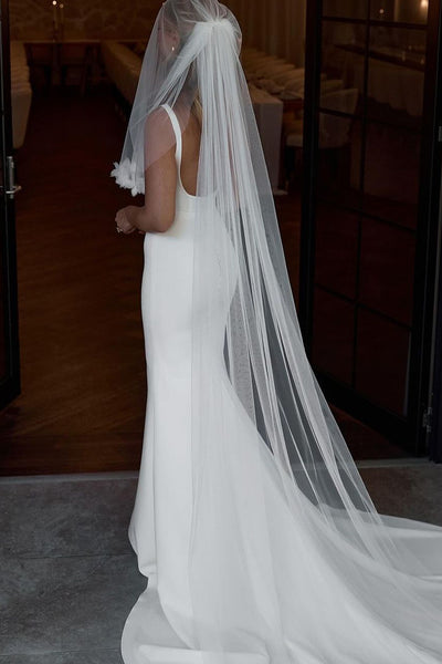 Elegant Mermaid Square Neck Satin Wedding Dresses AB24102318