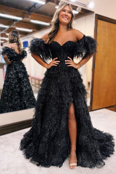 Sparkly Ball Gown Sweetheart Sparkly Tulle Long Prom Dresses AB092805
