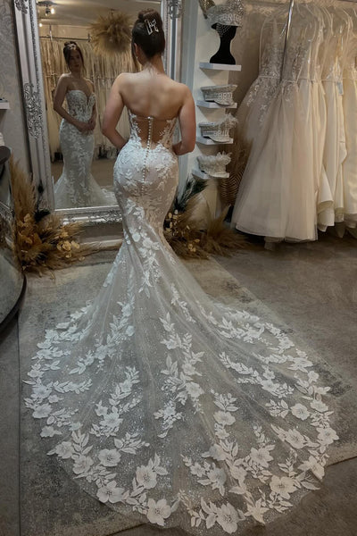 Elegant Mermaid Sweetheart Lace Wedding Dress with Appliques AB26033001