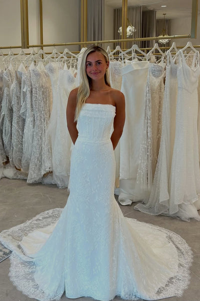 Mermaid Strapless Lace Beach Wedding Dress AB26052604