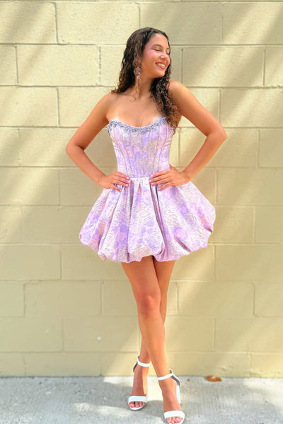 Sweet A Line Scoop Neck Jacquard Satin Homecoming Dress with Beading AB26060807