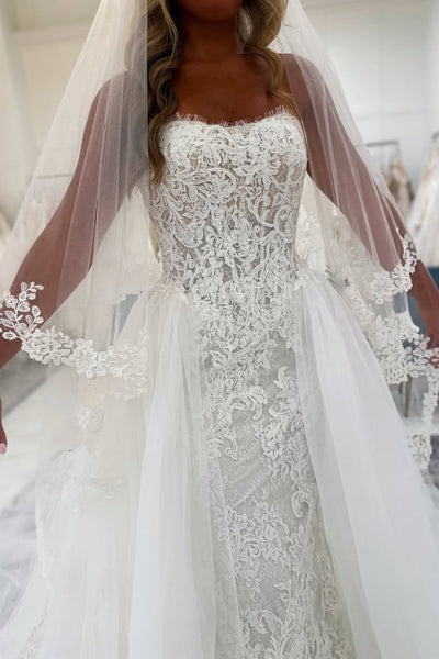 Elegant Mermaid Strapless Lace Beach Wedding Dress AB26062118