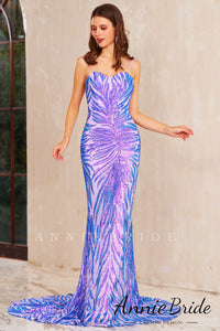 Charming Mermaid Sweetheart Lavender Sequin Long Prom Dress AB4010503