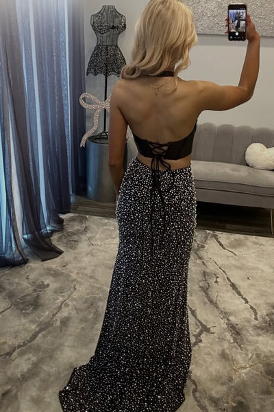 Gorgeous Mermaid Two Piece Black Sequins Prom Dress AB26032810