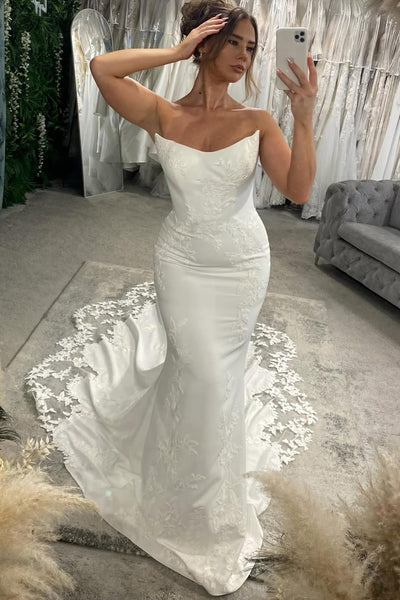 Mermaid Strapless Elastic Satin Wedding Dress with Appliques AB26062412