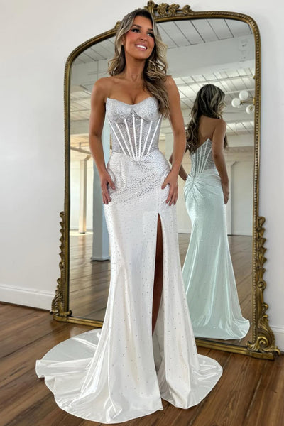 Gorgeous Mermaid Scoop Neck Hof Fix Satin Prom Dress with Slit AB26020606