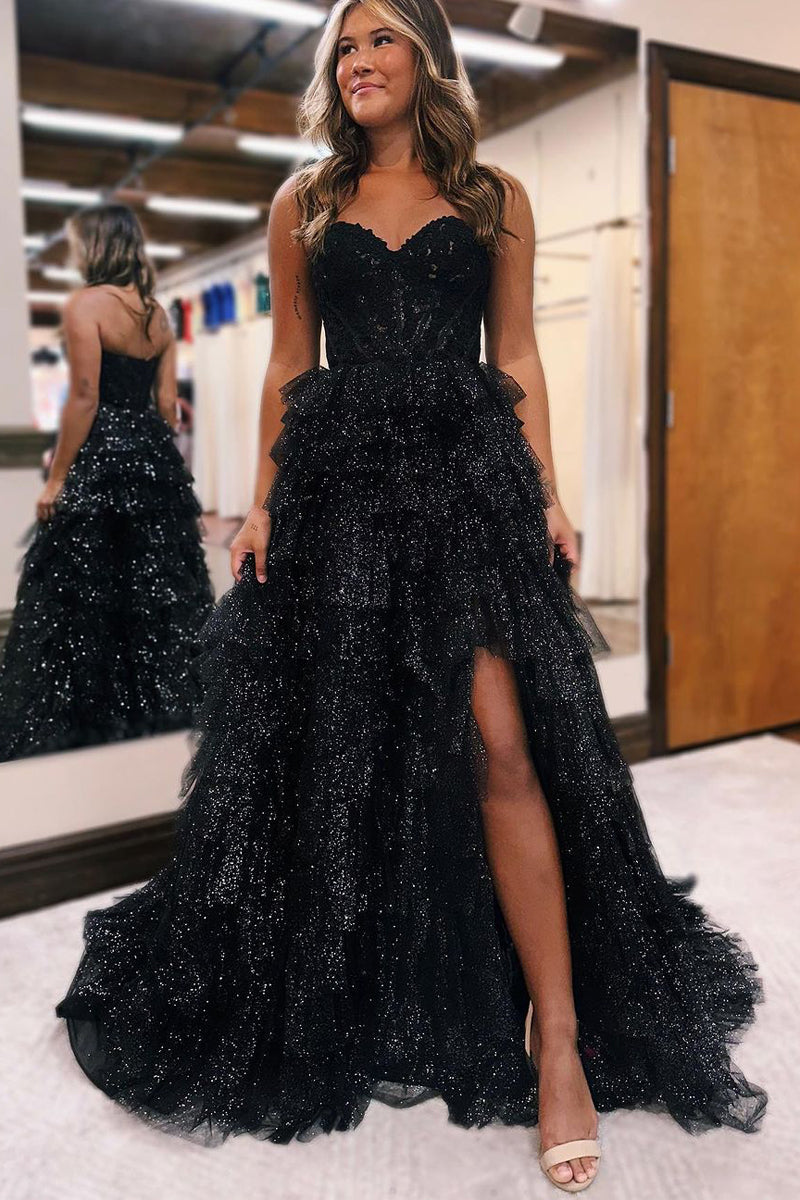 Sparkly Ball Gown Sweetheart Sparkly Tulle Long Prom Dresses AB092805