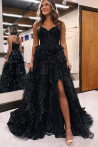 Sparkly Ball Gown Sweetheart Sparkly Tulle Long Prom Dresses AB092805