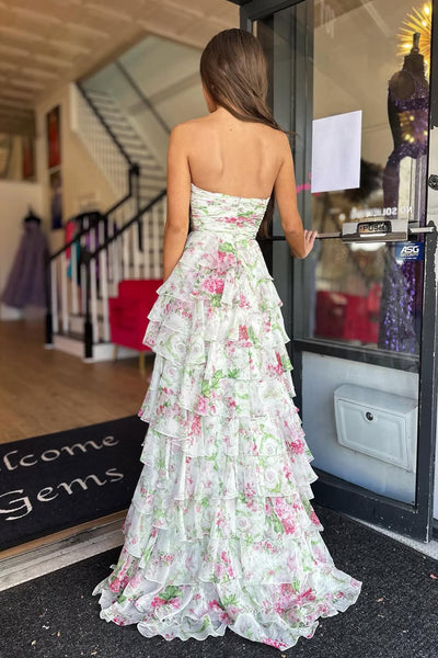 Cute Sweetheart Floral Chiffon iered Prom Dress with Slit AB26020301