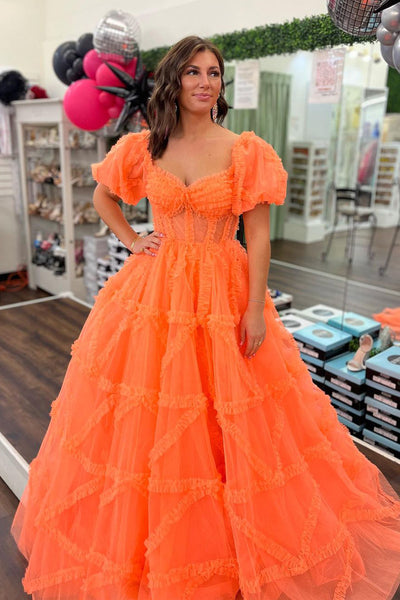 Cute Ball Gown Sweetheart Orange Tulle Prom Dress AB4020102