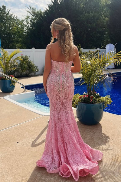 Mermaid Sweetheart Pink Lace Prom Dress with Hot Beading AB26060916