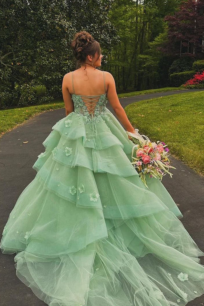 Fairy A Line Sweetheart Sage Green Tulle Long Prom Dresses with Appliques AB24101109 Anniebride Fairy A Line Sweetheart Sage Green Tulle Long Prom Dresses with Appliques AB24101109 Anniebride