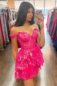 Cute A Line Sweetheart Hot Pink Sequins Homecoming Dresses AB090205