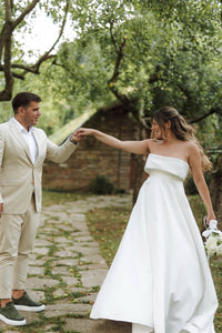 A Line Strapless Satin Wedding Dress AB25092501