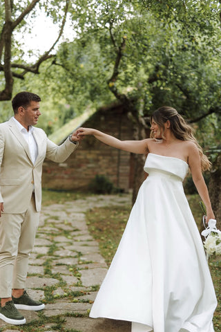 A Line Strapless Satin Wedding Dress AB25092501