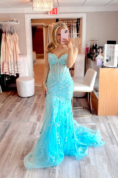 Stunning Mermaid Sweetheart Aqua Prom Dress with Appliques AB26040506
