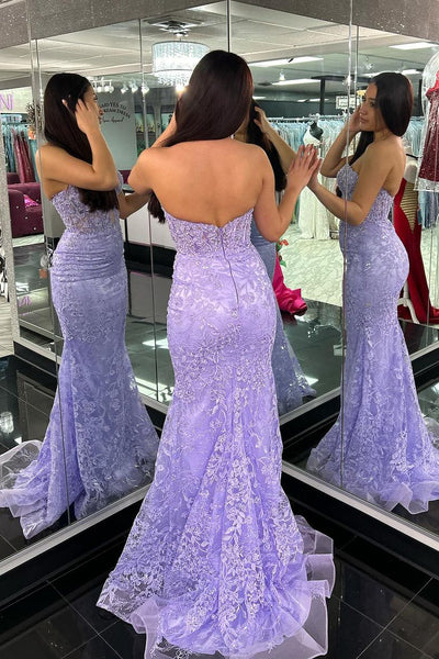 Charming Mermaid Sweetheart Light Purple Long Prom Dresses with Appliques AB121902