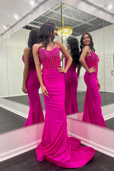 Mermaid Strapless Silver Satin Long Prom Dresses with Slit AB25032106