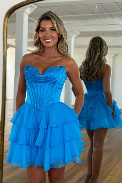 Cute A Line Sweetheart Red Chiffon Tiered Homecoming Dress AB25092512