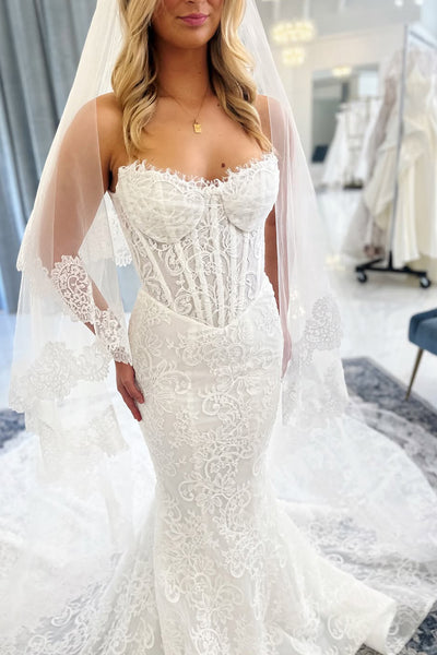 Luxurious Mermaid Scoop Neck Lace Beach Wedding Dress AB25101014