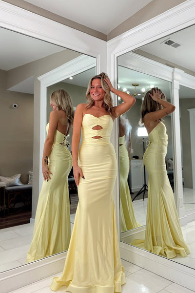 Mermaid Sweetheart Keyhole Daffodil Stretch Satin Prom Dress with Slit AB25111804