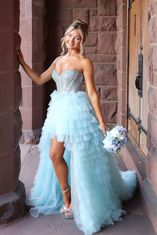 Gorgeous A Line Sweetheart Light Blue Tulle Prom Dress with Appliques AB25101005