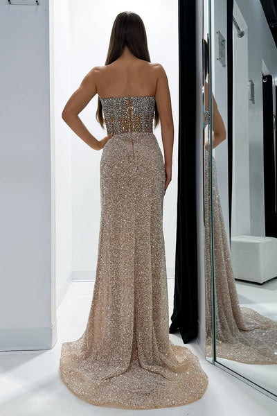 Gorgeous Mermaid Sweetheart Champagne Sequins Prom Dress with Beading AB25012002