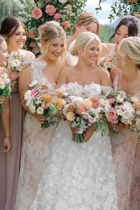 Gorgeous A-Line Off the Shoulder Tulle Wedding Dresses with Appliques AB4051705