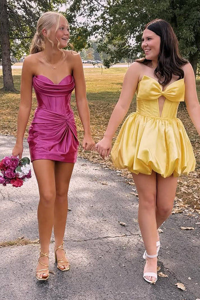 Sweet Bodycon Strapless Fuchsia Satin Short Homecoming Dress AB25092709