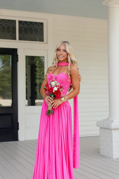 Hot Pink A Line Sweetheart Pleat Chiffon Prom Dress AB26052411
