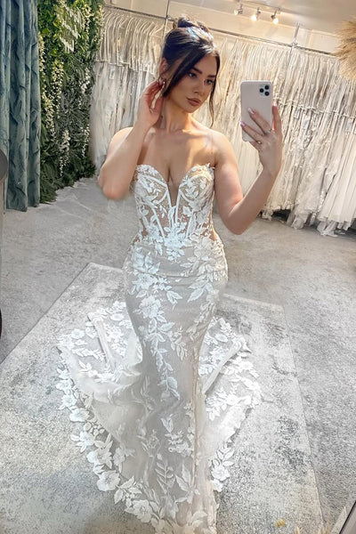 Elegant Mermaid Sweetheart Lace Wedding Dress with Appliques AB26033001