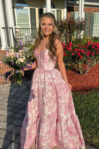 Cute A Line Sweetheart Purple Jacquard Satin Long Prom Dress with Pockets AB25020101
